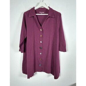 Soft Surroundings Womens XL 3/4 Sleeve Button Down Tunic Top Shirt Purple Artsy